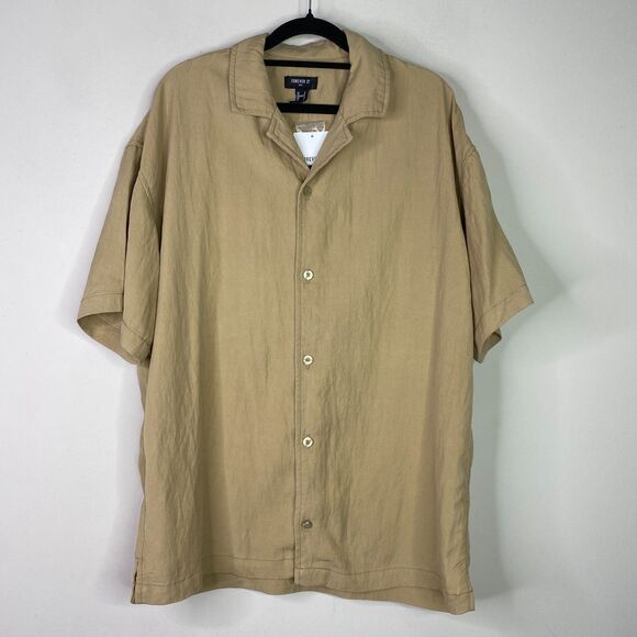 New Forever 21 Cuban Collar Woven Short Sleeve Shirt Men's Size Small - Picture 1 of 7
